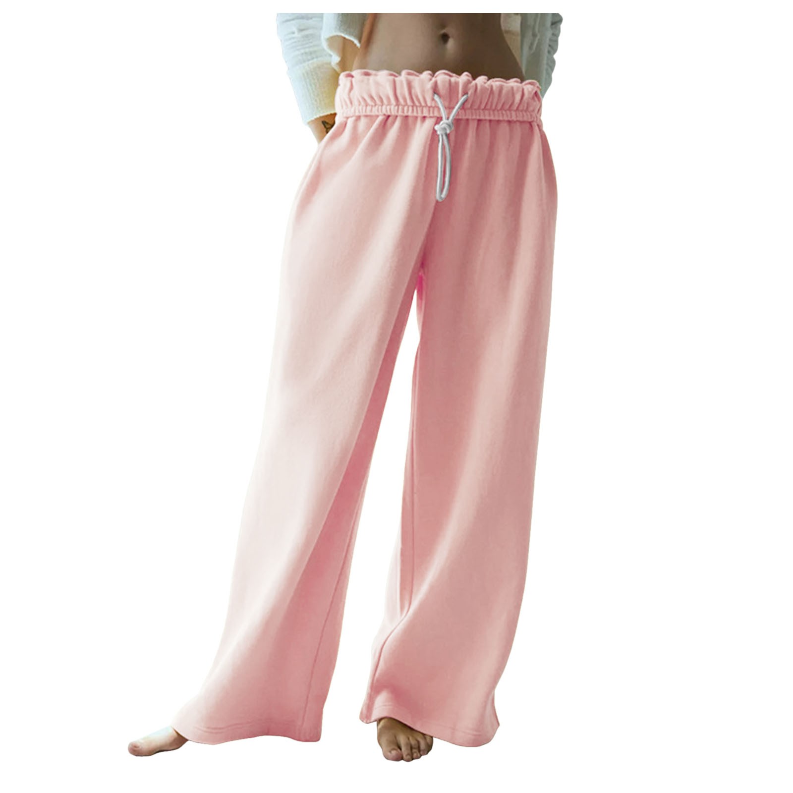 thumbnail image 1 of Pantalones deportivos casuales nuevos de pierna recta para mujer: cintura elástica con cordón, bolsillos laterales, tejido de poliéster, tallas S-XXXL., 1 of 8
